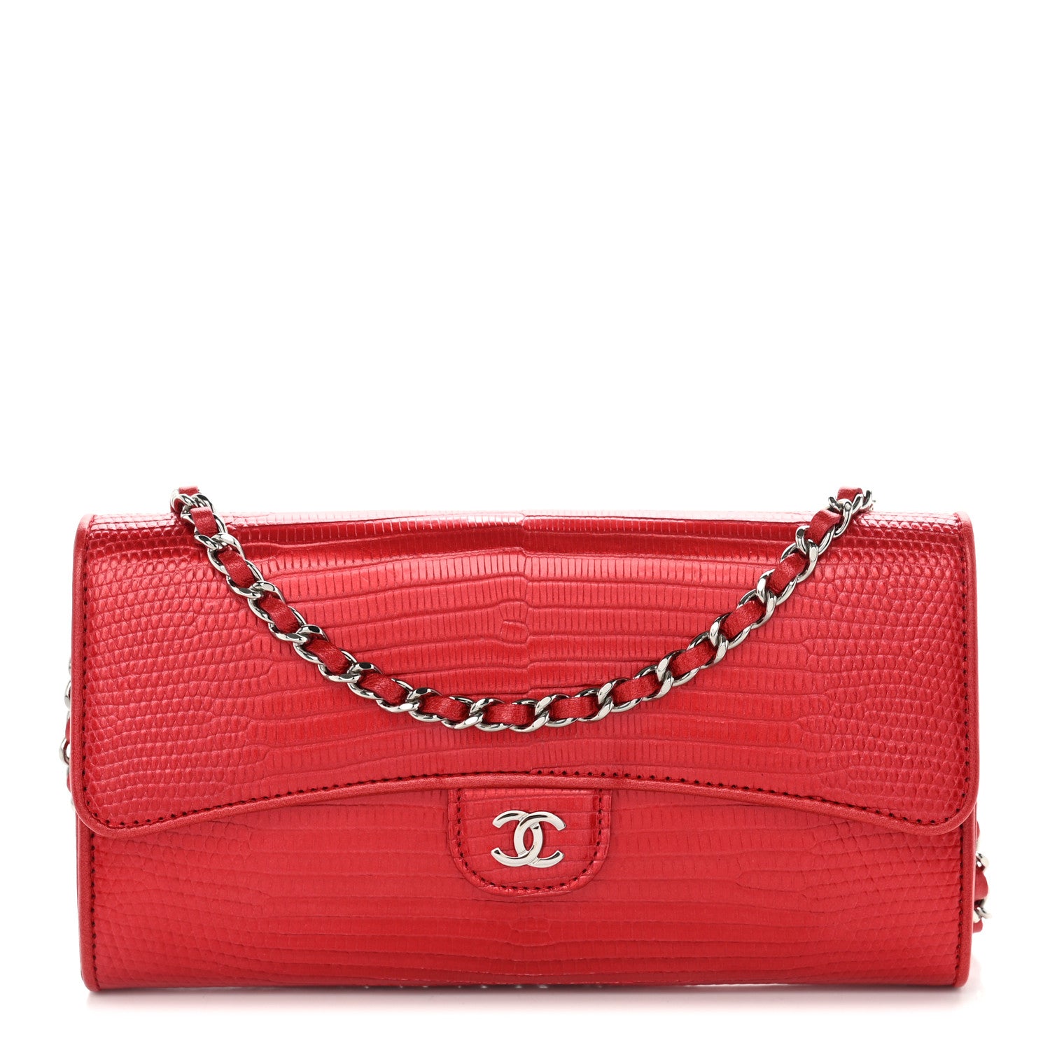 Chanel Lizard Wallet On Chain WOC Red 1 of 11