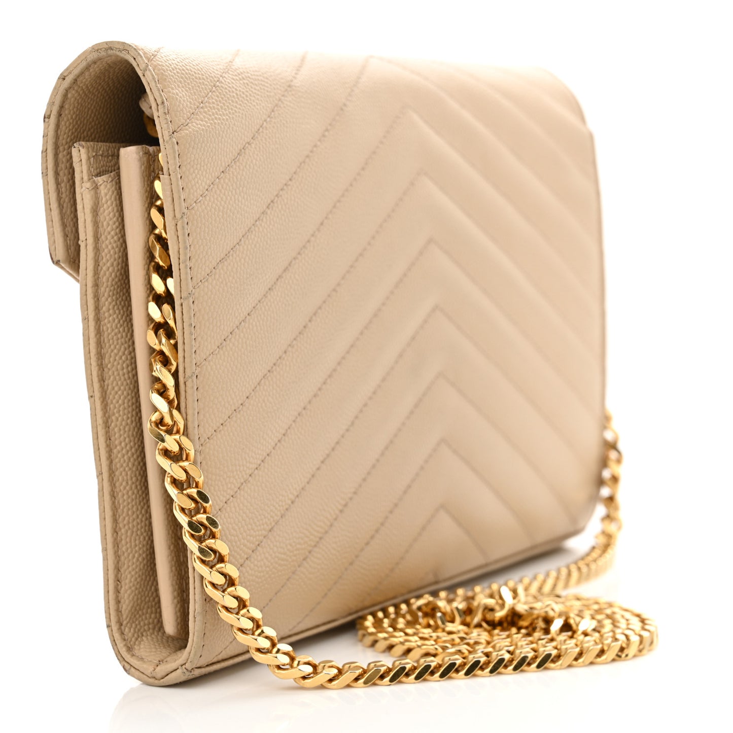 Grain De Poudre Matelasse Chevron Monogram Chain Wallet Deep Beige