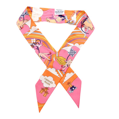 Hermes Silk Carres Volants Twilly Orange Rose Malaba 1 of 5