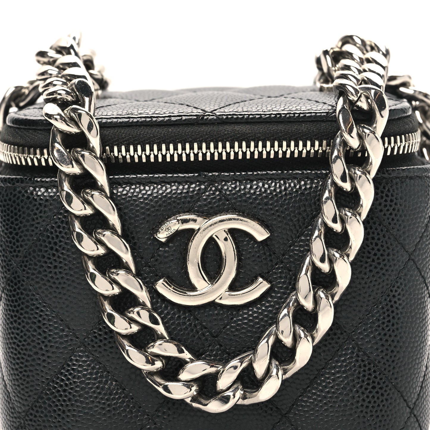 Caviar Quilted Mini Vanity Case With Chain Black