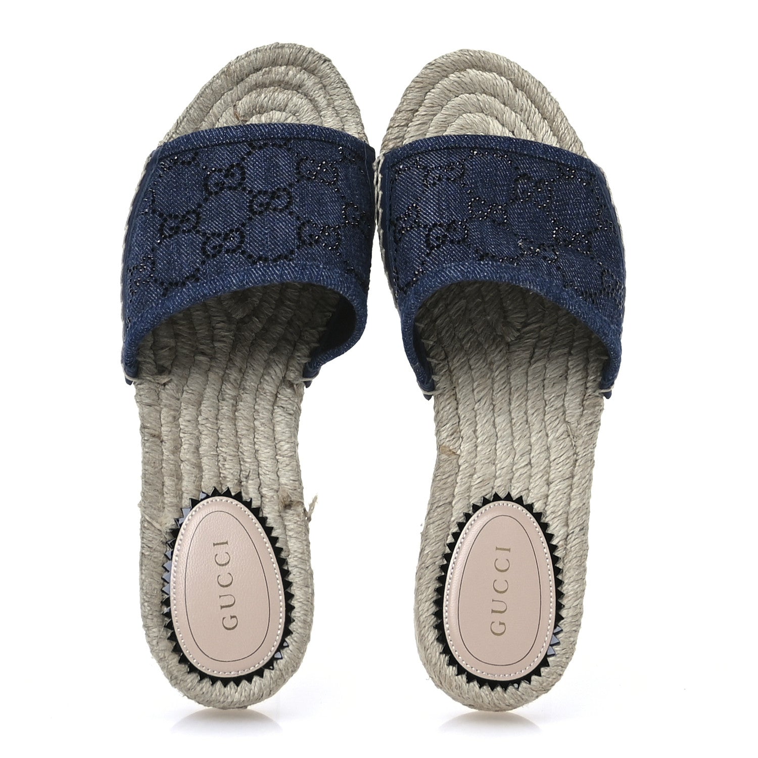 Gucci Denim Crystals GG Monogram Espadrille 20mm Slide Sandals 36.5 Denim 2 of 9