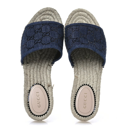 Gucci Denim Crystals GG Monogram Espadrille 20mm Slide Sandals 36.5 Denim 2 of 9