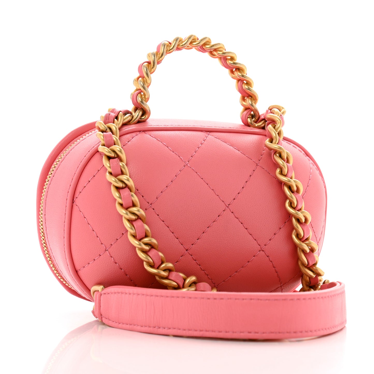 Lambskin Quilted CC Bubble Vanity Case With Chain Pink