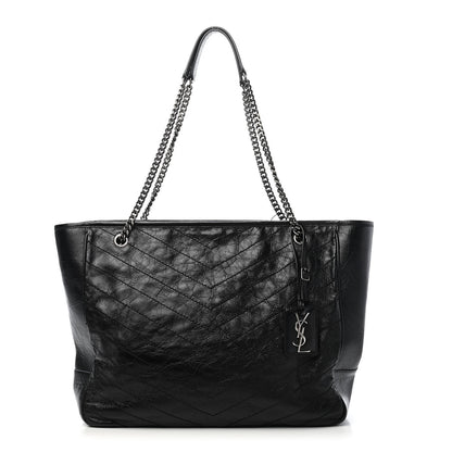 Saint Laurent Crinkled Calfskin Matelasse Monogram Large Niki Shopping Tote Bag Black 1 of 10
