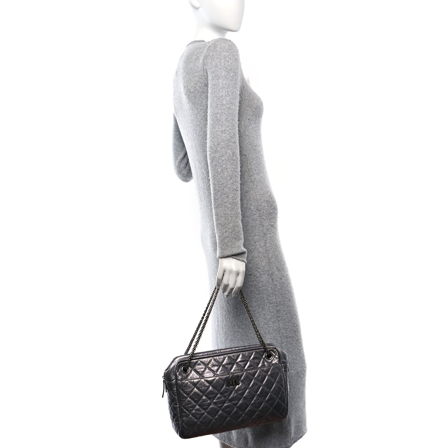 Chanel Metallic Aged Calfskin Quilted Large Reissue Camera Case Silver 2 of 10