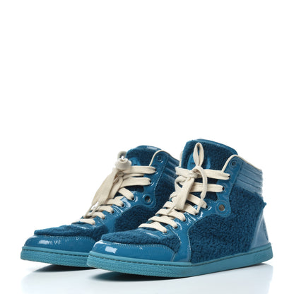 Gucci Patent Merino Wool High Top Sneakers 38 Deep Cobalt 3 of 15