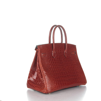 Hermes Shiny Porosus Crocodile Horseshoe Birkin 35 Rouge H Graphite 3 of 24