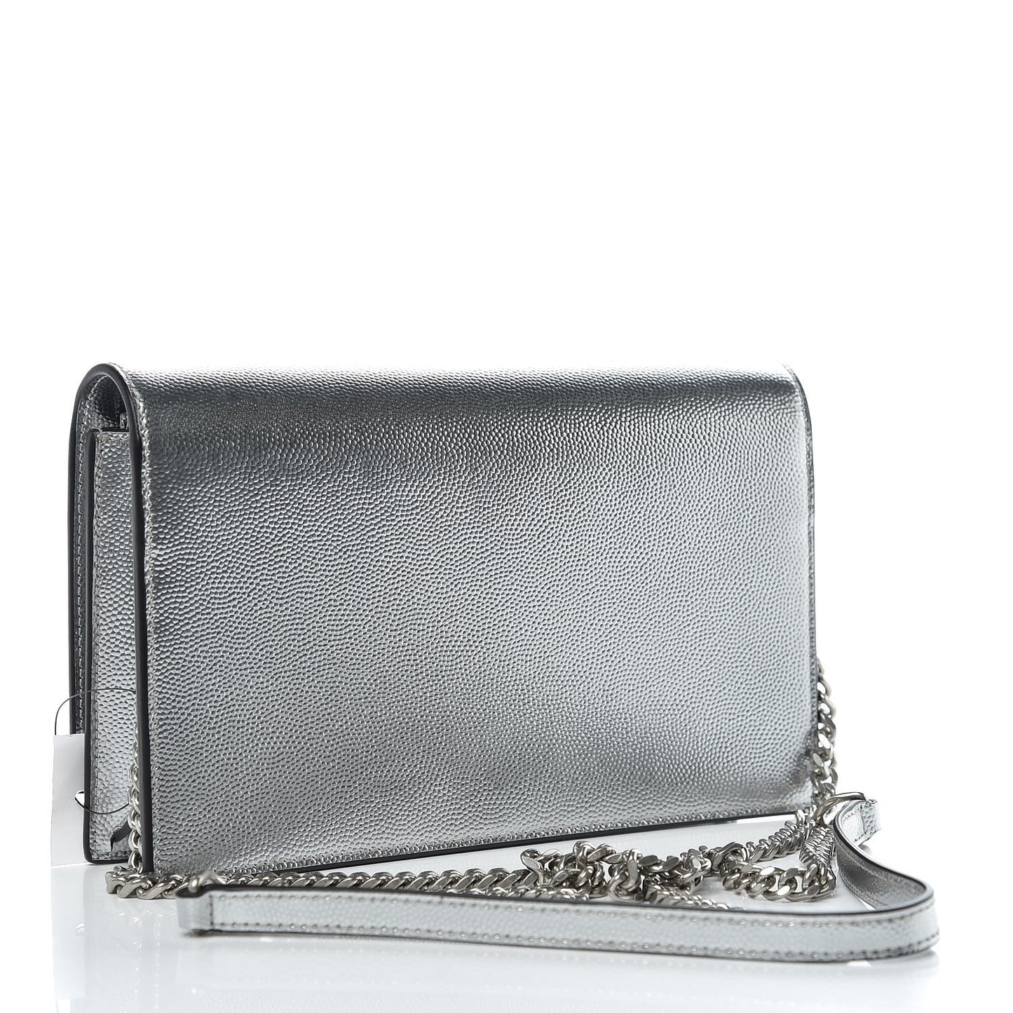 Metallic Grain De Poudre Kate Monogram Tassel Chain Wallet Silver