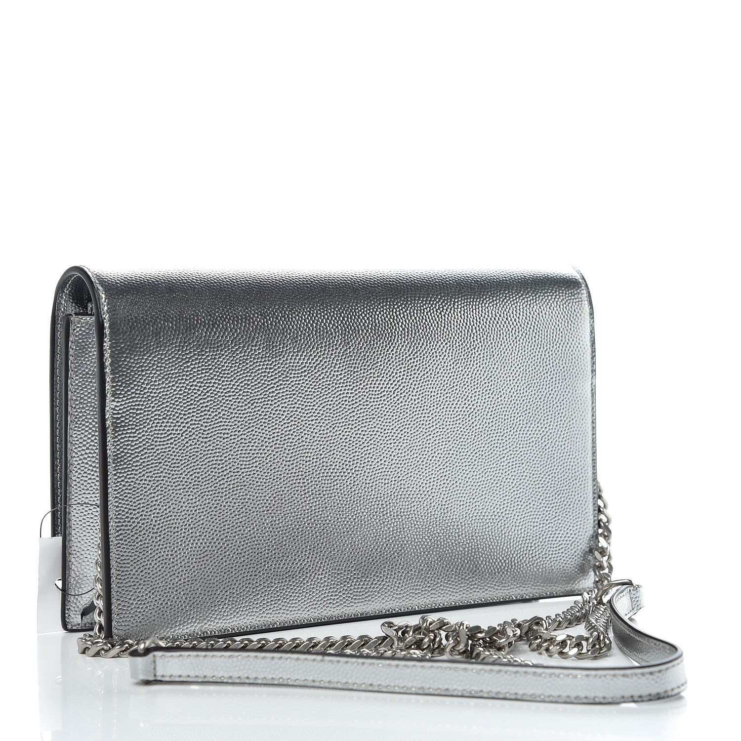 Saint Laurent Metallic Grain De Poudre Kate Monogram Tassel Chain Wallet Silver 3 of 9