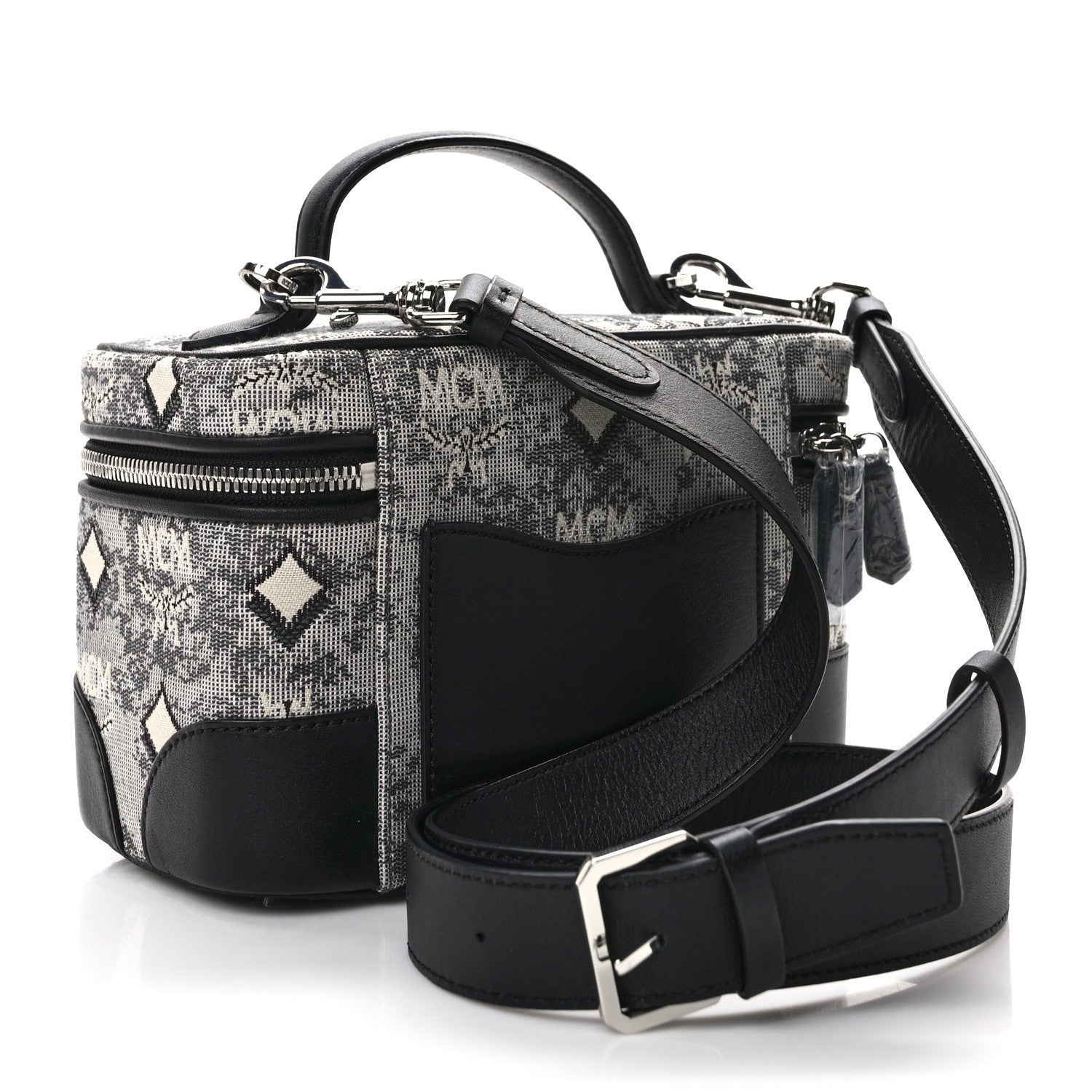 MCM Vintage Jacquard Monogram Rockstar Small Vanity Crossbody Bag Grey 3 of 9