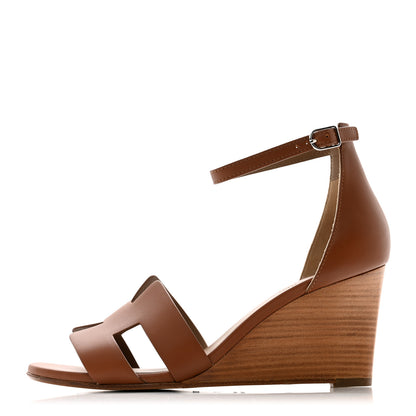 Hermes Calfskin Legend Wedge Sandals 38 Gold 1 of 11