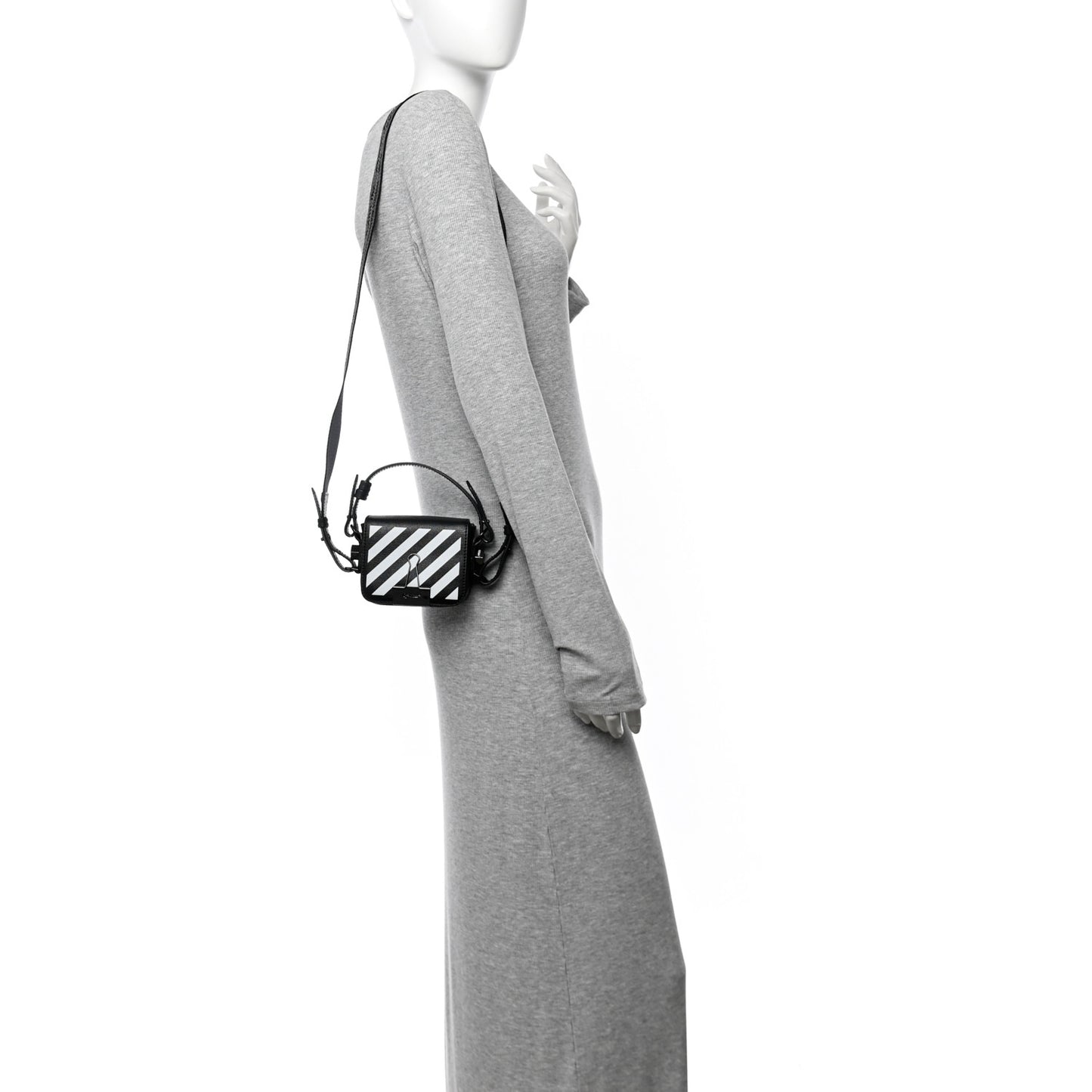 Saffiano Striped Baby Diag Binder Clip Bag Black White