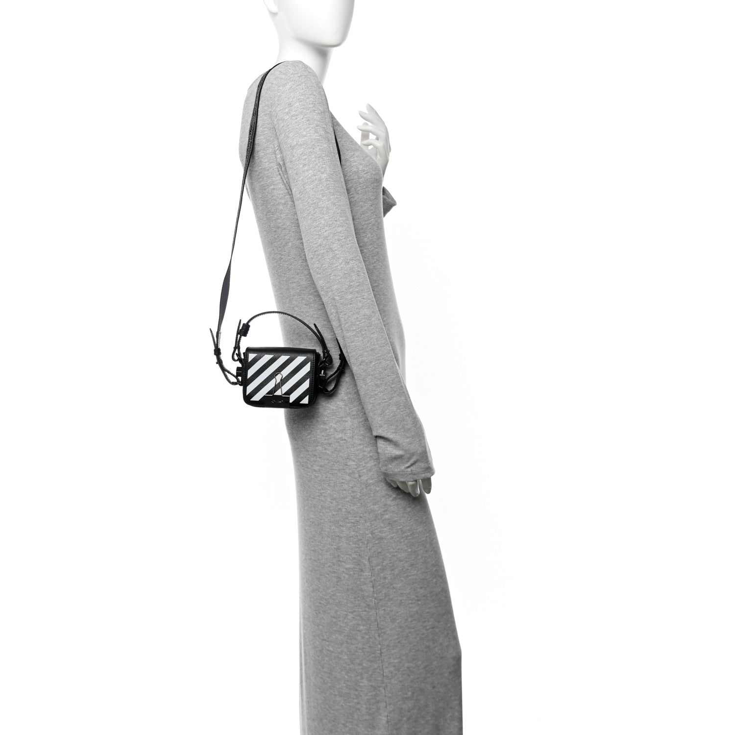 Off-White Saffiano Striped Baby Diag Binder Clip Bag Black White 2 of 12