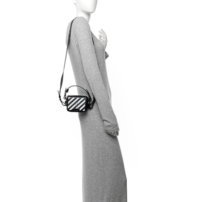 Off-White Saffiano Striped Baby Diag Binder Clip Bag Black White 2 of 12