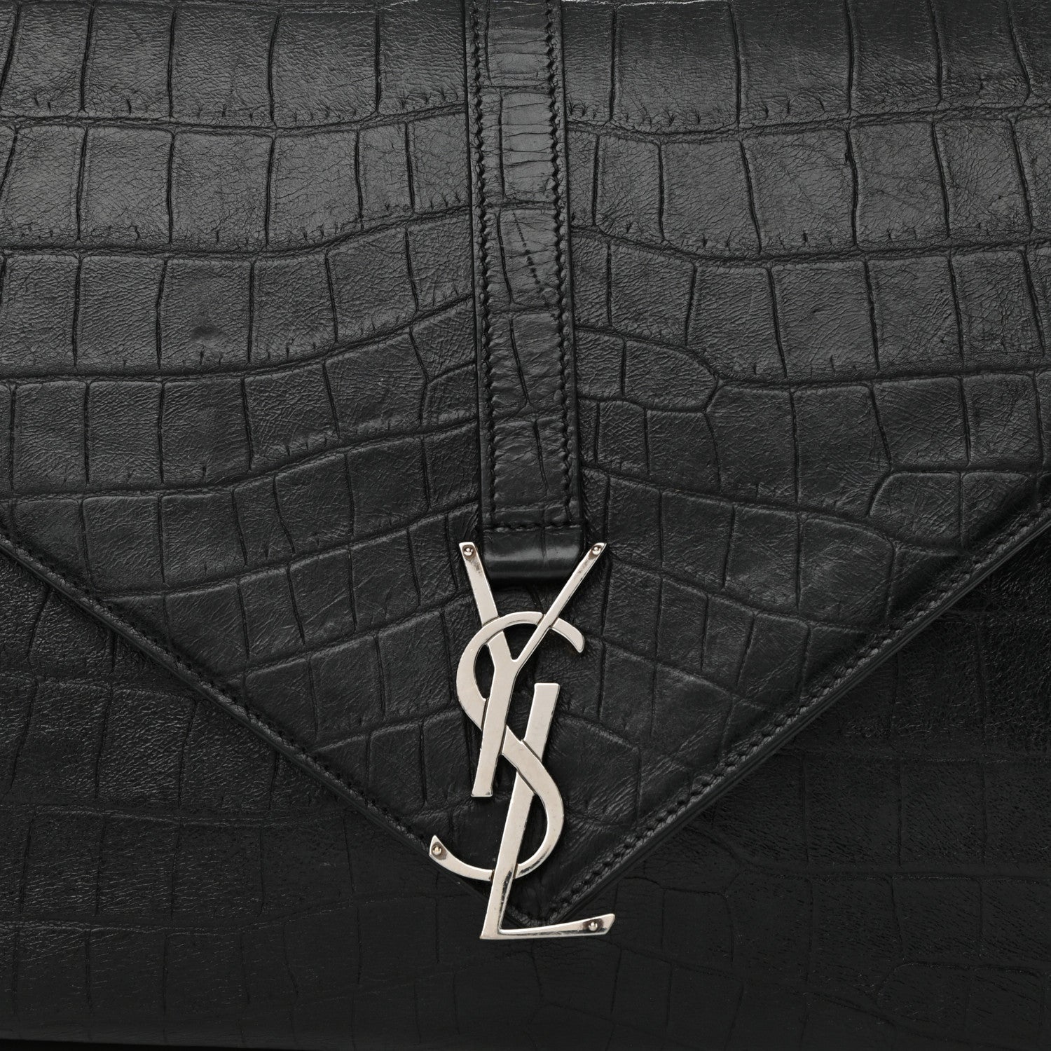 Saint Laurent Calfskin Crocodile Embossed Large College Monogram Satchel Black 8 of 12