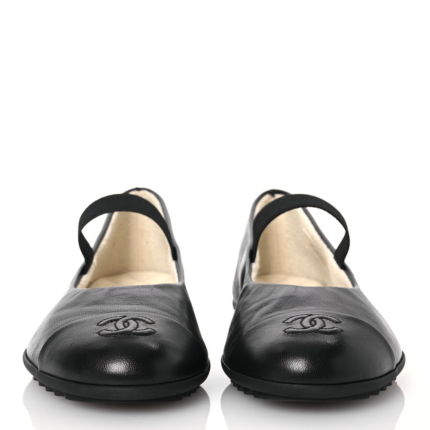 Lambskin Cap Toe CC Mary Jane Flats 38 Black