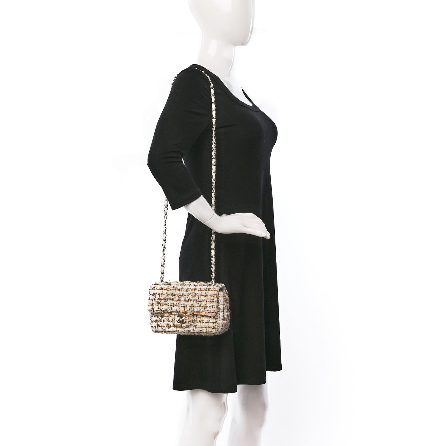 Tweed Quilted Mini Rectangular Flap White