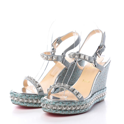 Christian Louboutin Mini Glitter Studded Pyradiams 110 Platform Sandals 39 Version Silver Green 3 of 7