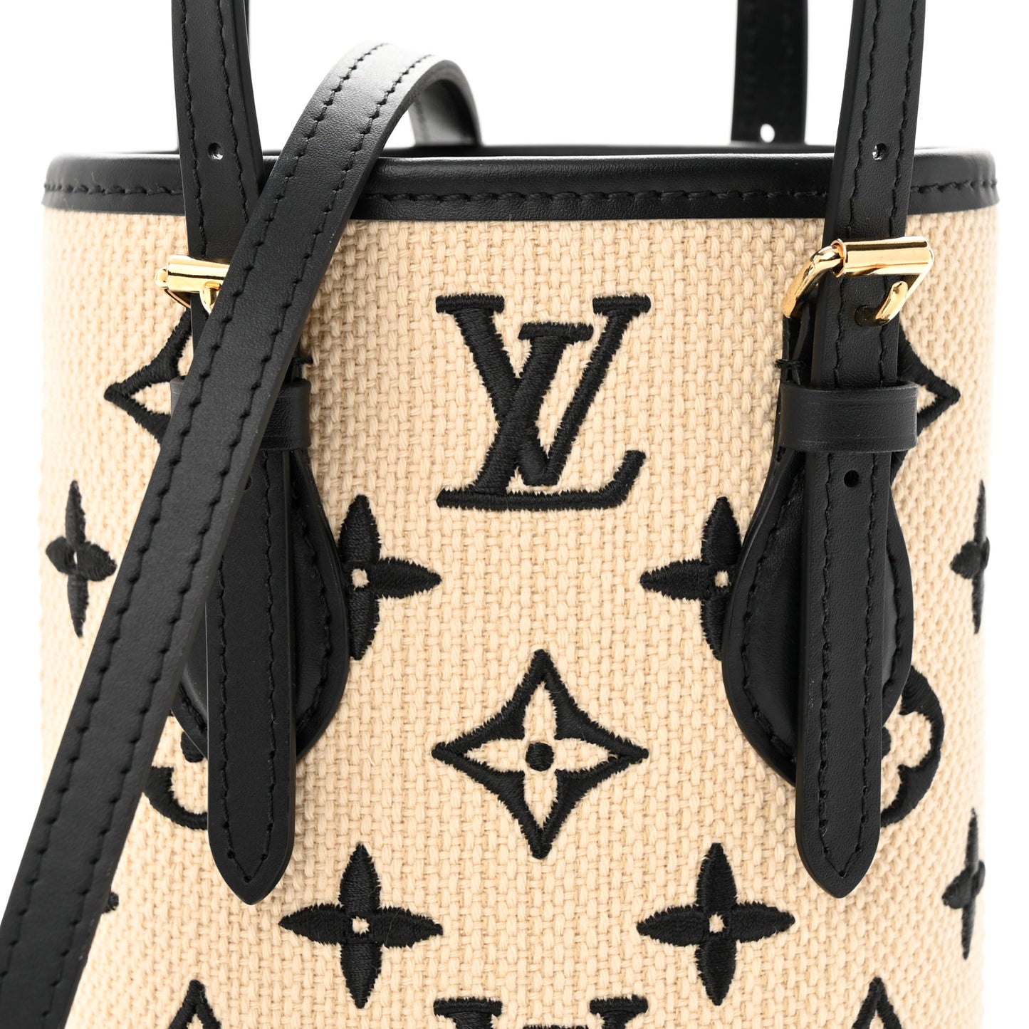 Cotton Calfskin Monogram Nano Bucket Bag Black