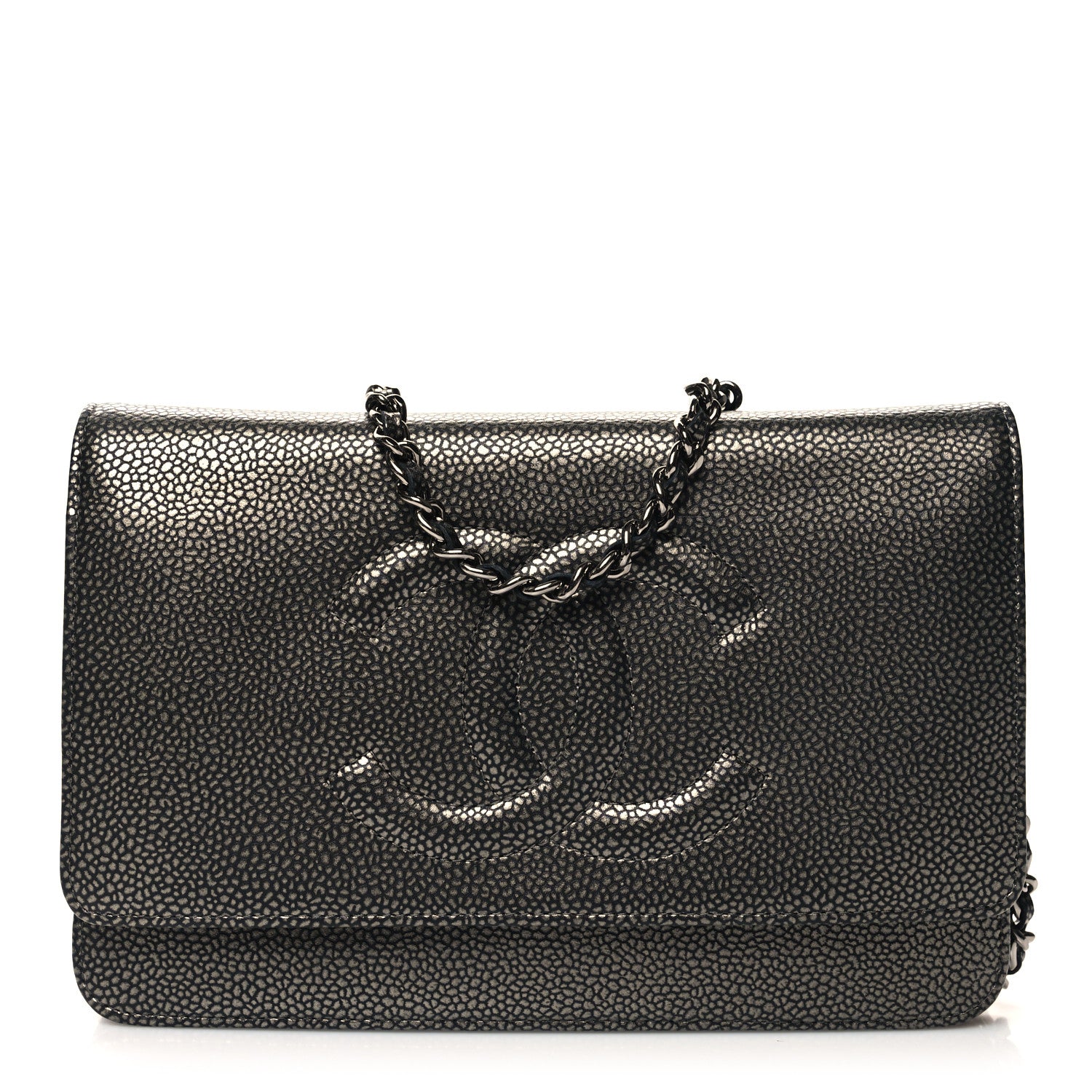 Chanel Metallic Caviar Timeless CC Wallet On Chain WOC Grey 1 of 11