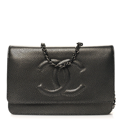 Chanel Metallic Caviar Timeless CC Wallet On Chain WOC Grey 1 of 11
