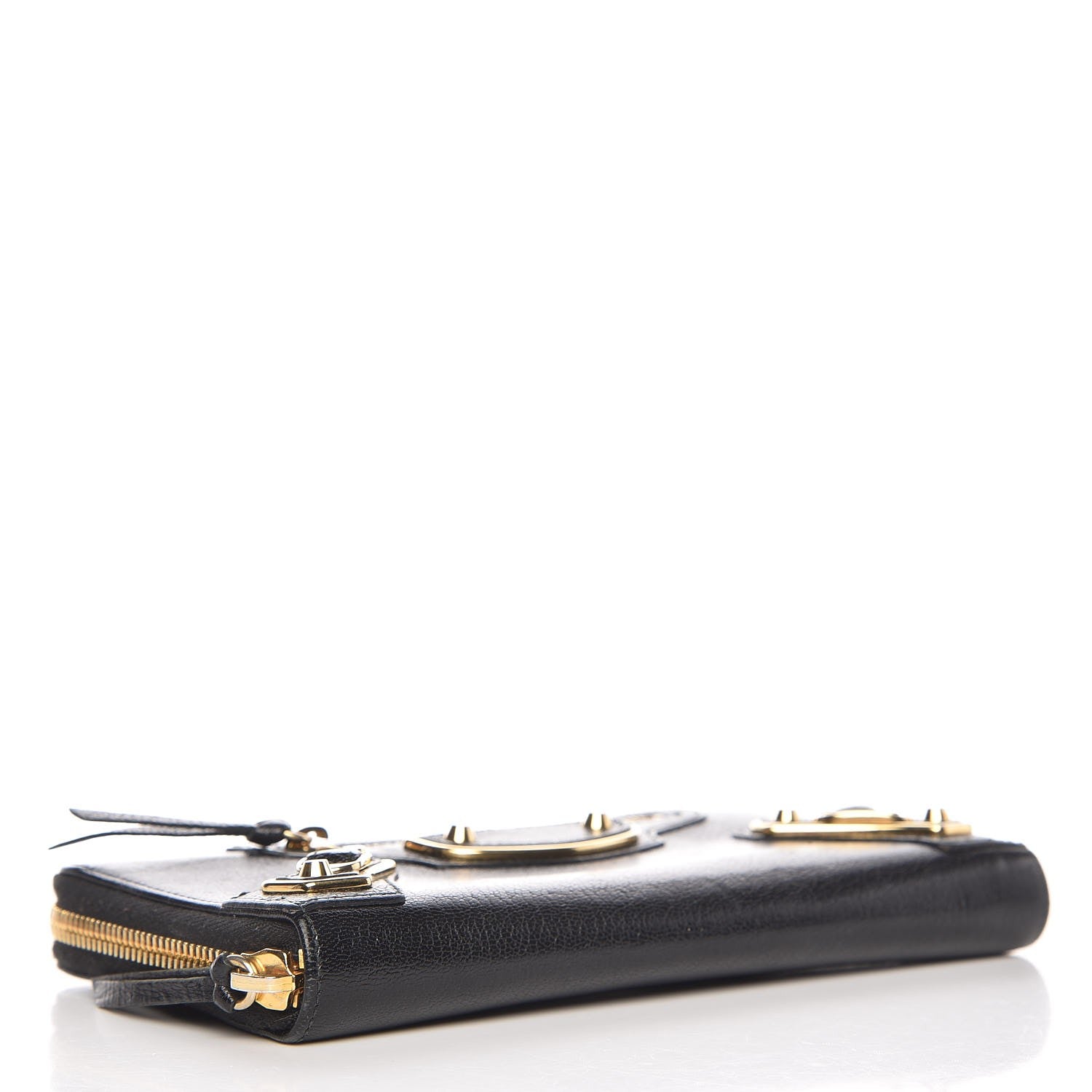 Balenciaga Chevre Gold Metallic Edge Hardware Zip Around Wallet Black 4 of 10