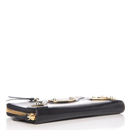 Balenciaga Chevre Gold Metallic Edge Hardware Zip Around Wallet Black 4 of 10
