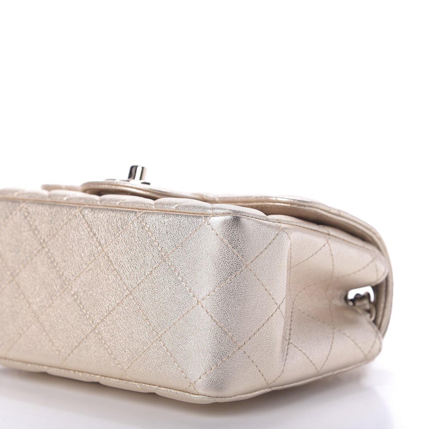 Metallic Lambskin Quilted Mini Square Flap Gold