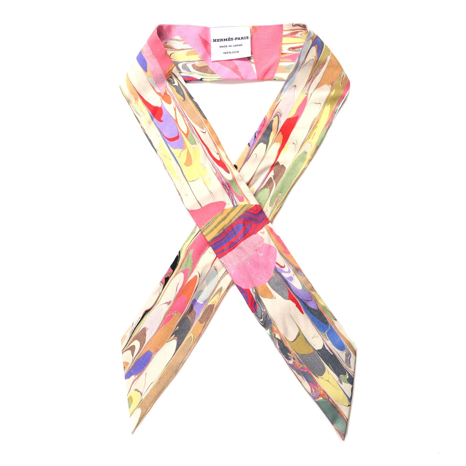 Hermes Silk Marble Silk Twilly Rose Vert Violet 1 of 4