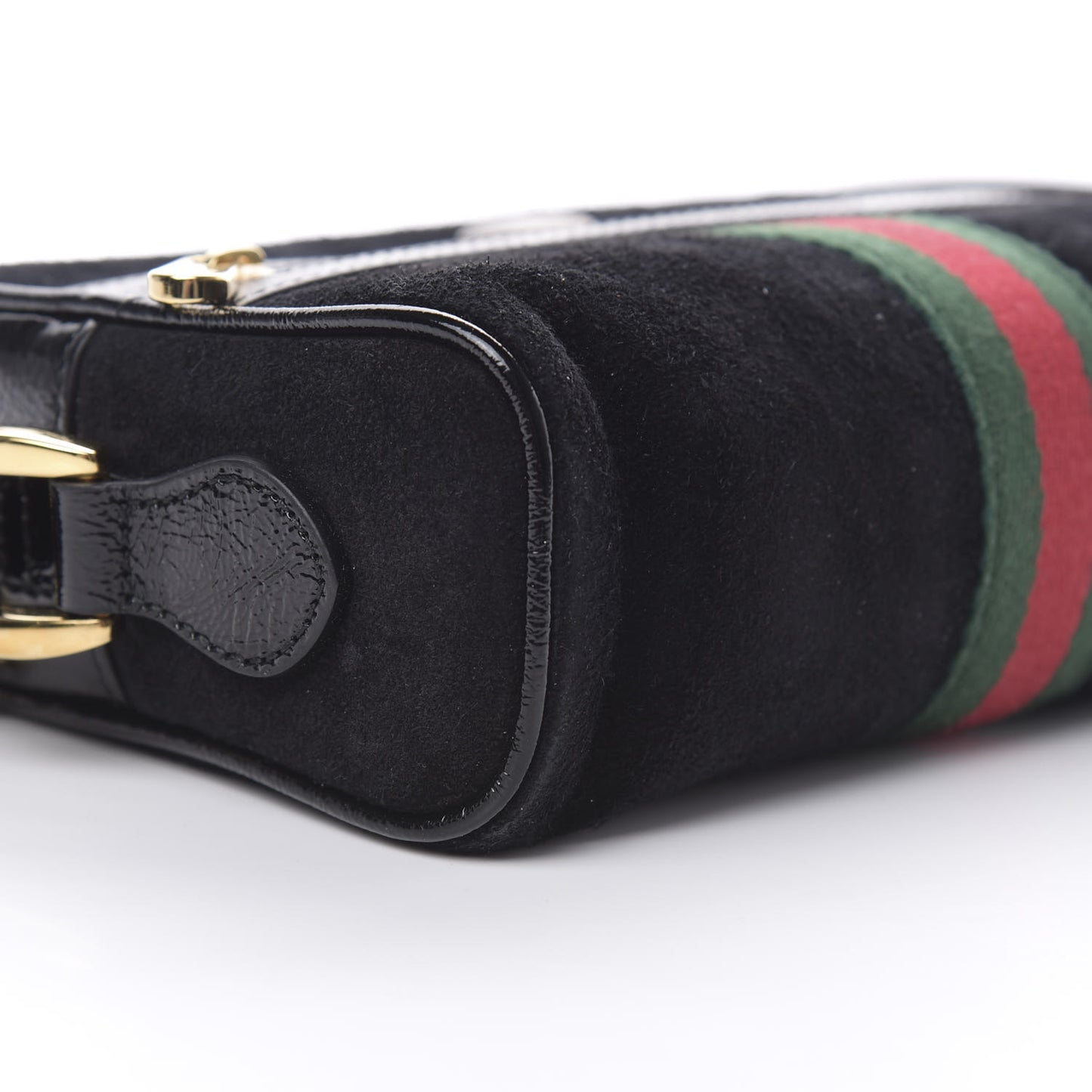 Suede Patent Web Mini Ophidia Shoulder Bag Black