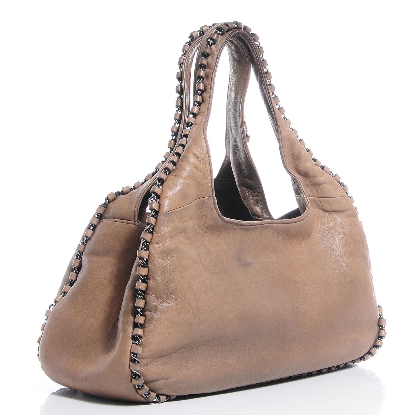 Leather Chain Hobo Beige