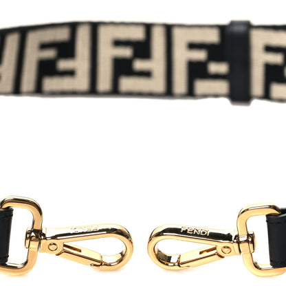 Fendi Jacquard Ribbon Vitello King FF Bi-Color Intreccio Adjustable Strap You Black White 3 of 5