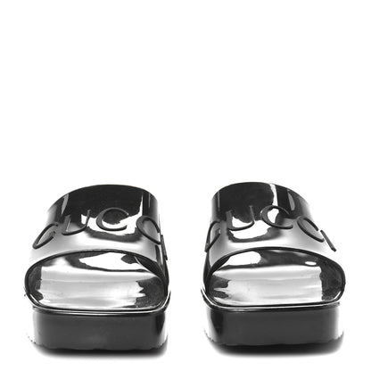 Gucci Rubber Gucci Logo Womens Platform 20/60mm Slide Sandals 38 Black 3 of 10