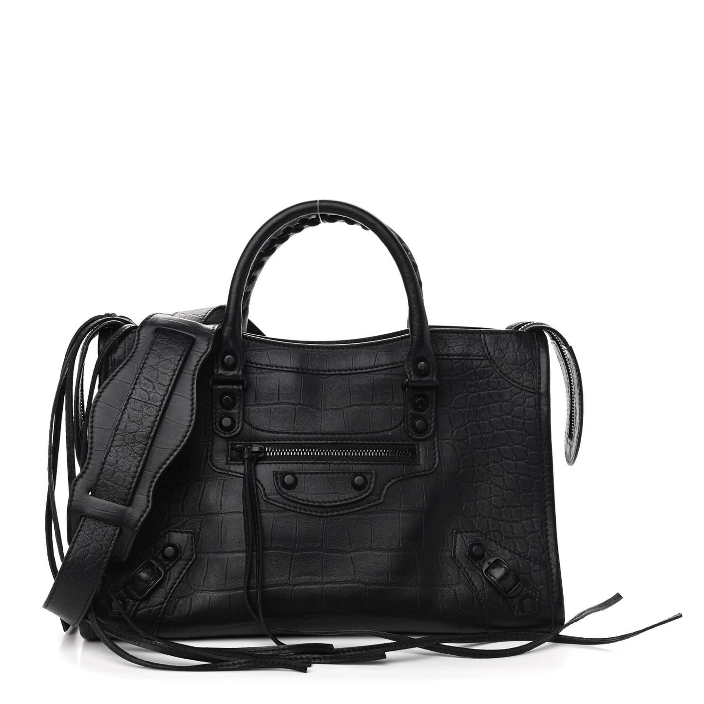 Matte Supple Lambskin Crocodile Embossed Classic Black Hardware S City Black