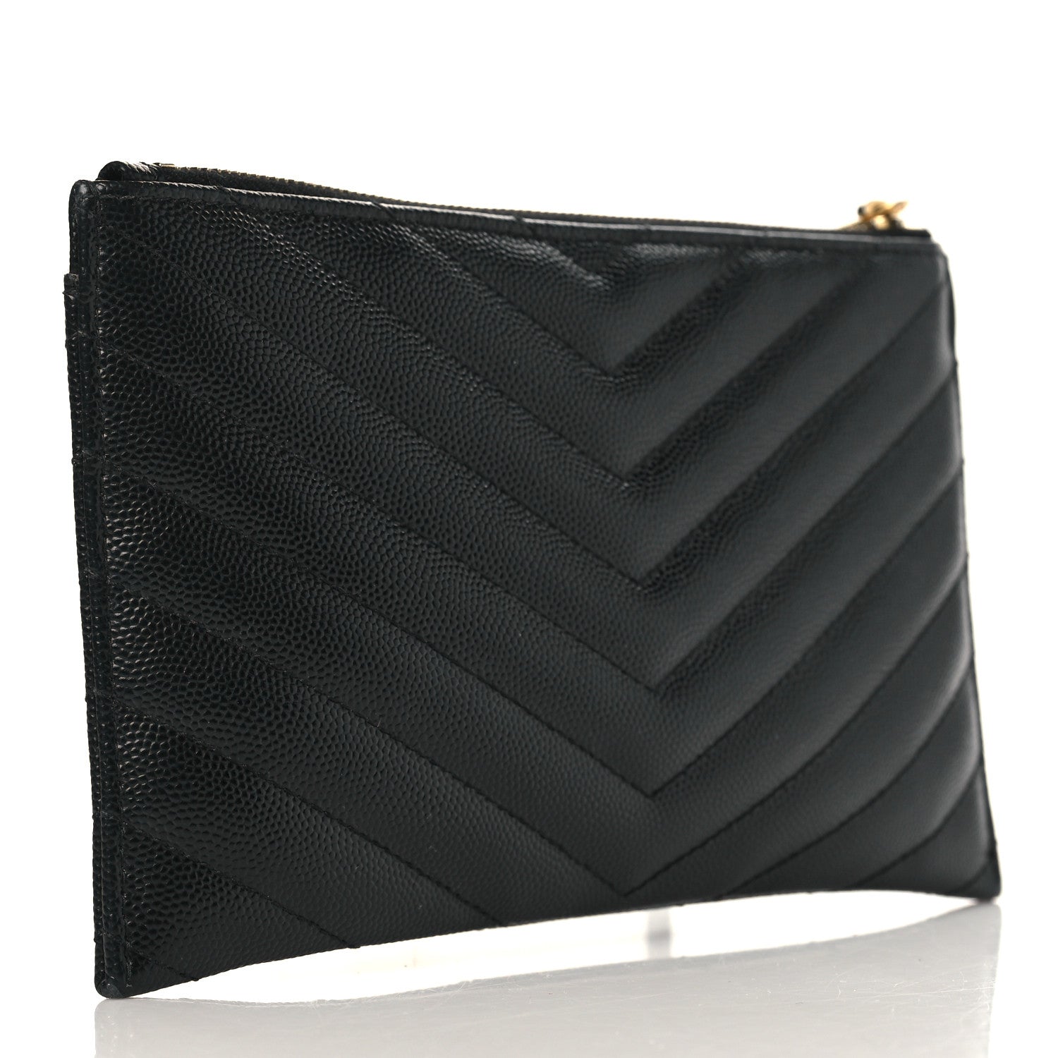 Saint Laurent Grain De Poudre Chevron Monogram Bill Pouch Black 3 of 8