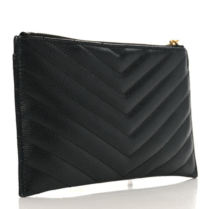 Saint Laurent Grain De Poudre Chevron Monogram Bill Pouch Black 3 of 8