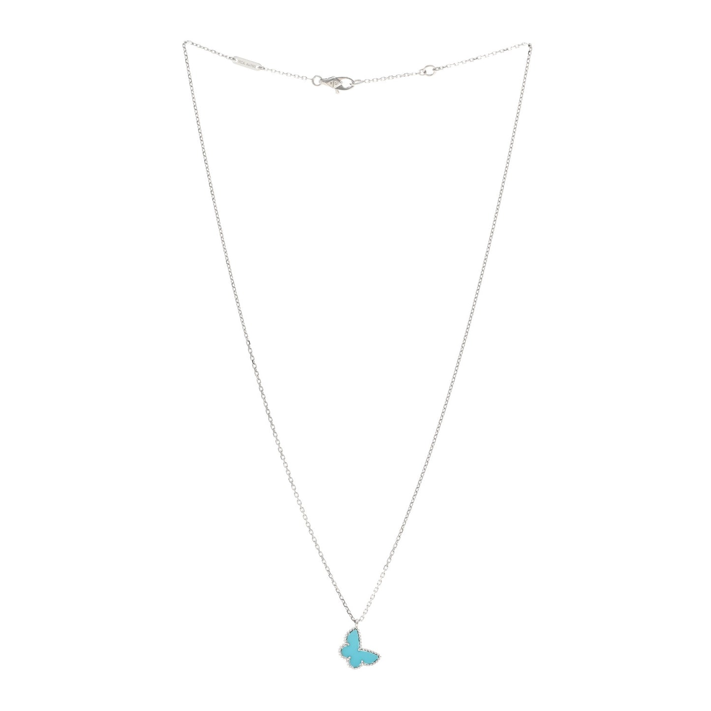 18K White Gold Turquoise Sweet Alhambra Butterfly Pendant Necklace
