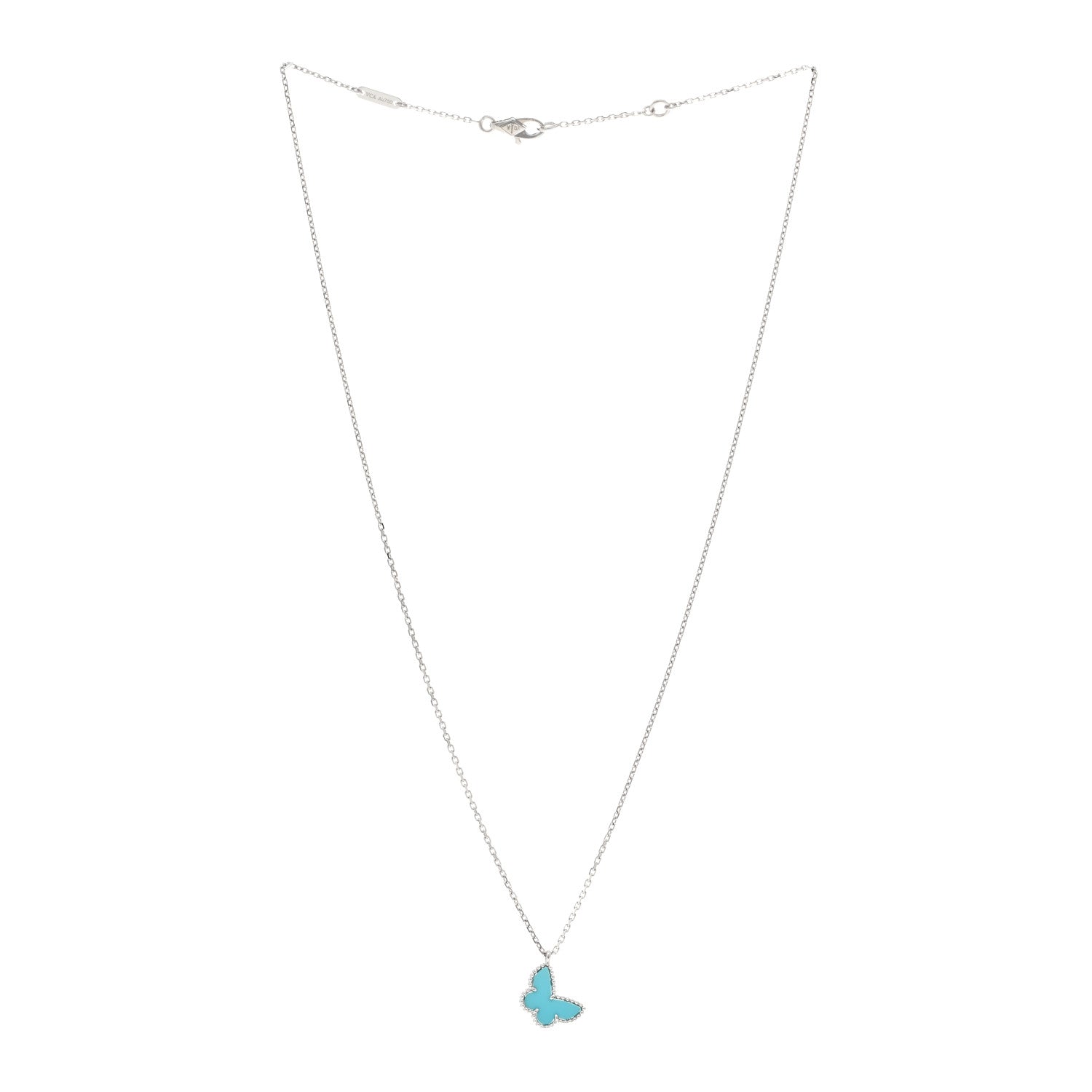 Van Cleef & Arpels 18K White Gold Turquoise Sweet Alhambra Butterfly Pendant Necklace 3 of 6