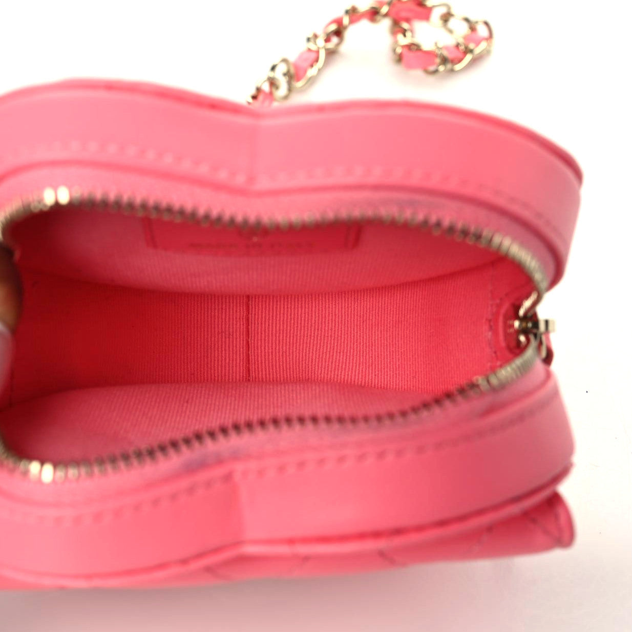 Lambskin Quilted CC In Love Heart Waist Belt Bag With Chain Pink