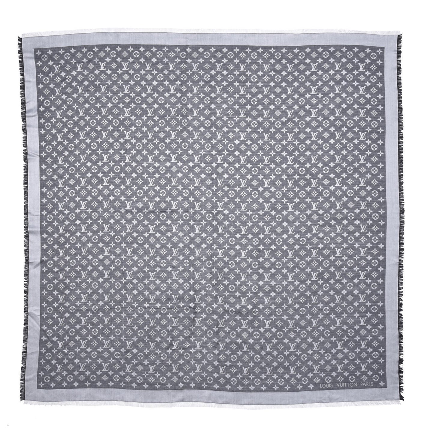 Silk Wool Monogram Denim Shawl Black