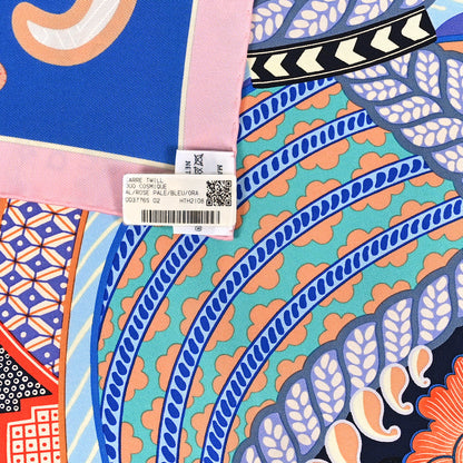 Hermes Silk Twill Duo Cosmique Scarf 90 Rose Pale Bleu Orange 4 of 5