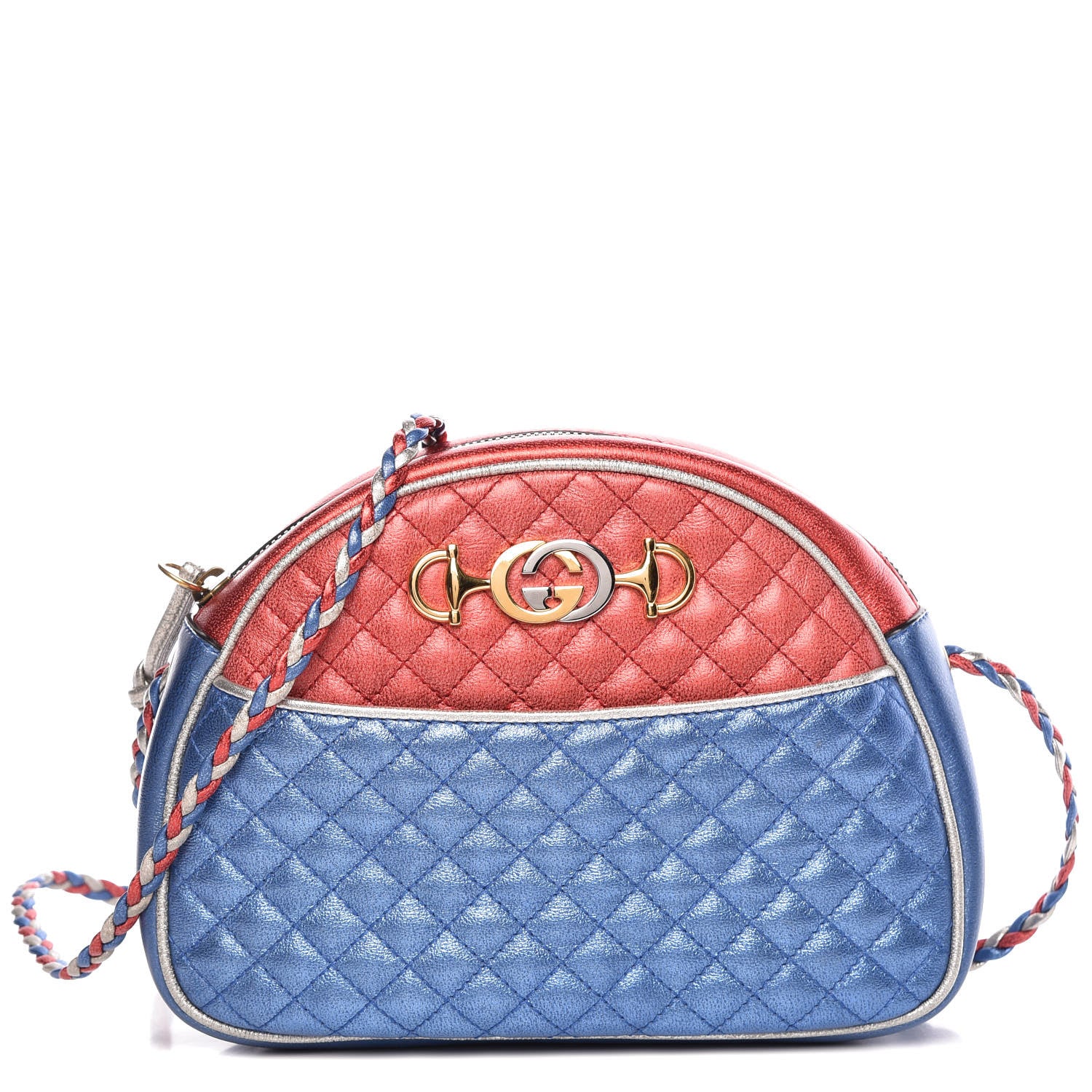 Gucci Laminated Nappa Trapuntata Mini Zumi Dome Shoulder Bag Rosso Marine Argento 1 of 9