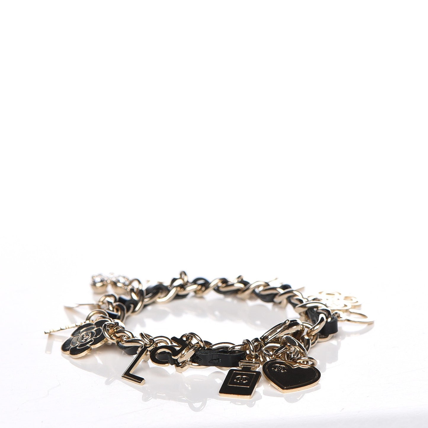 Lambskin Crystal CC Logo Charming Bracelet Gold Black