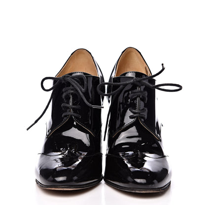 Chanel Patent Calfskin Oxford Lace Up Ankle Booties 38 Black 2 of 10