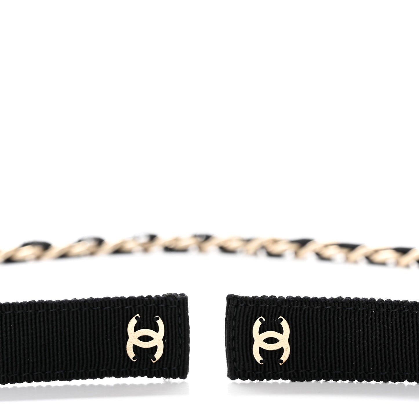 Grosgrain Chain CC Bow Belt Black Gold