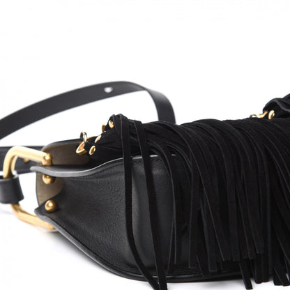 Chloe Calfskin Small Hudson Fringe Shoulder Bag Black 6 of 12