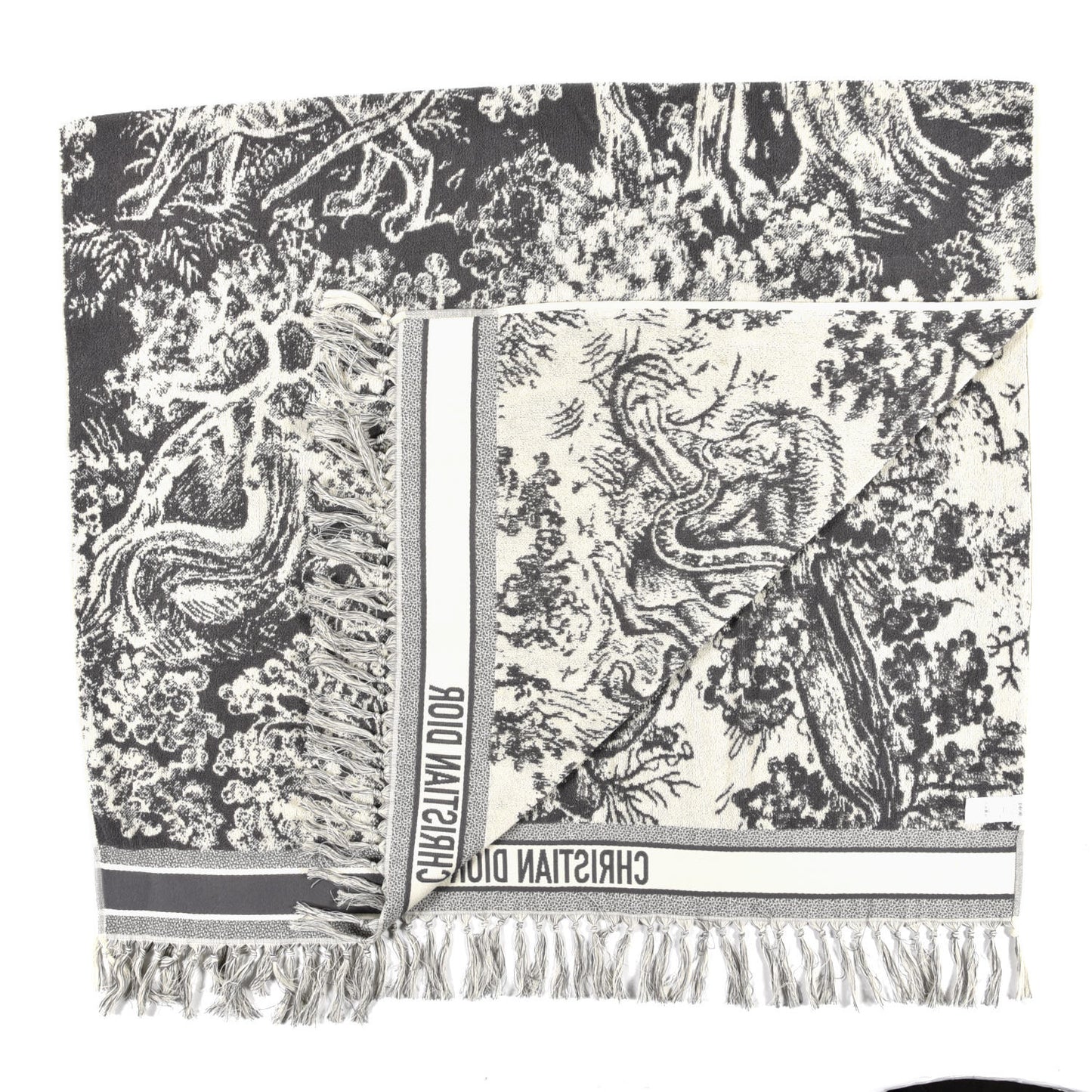 Cotton Toile De Jouy Reverse Towel Grey Ivory