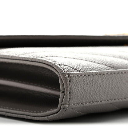 Saint Laurent Grain De Poudre Matelasse Chevron Monogram Chain Wallet Fog 10 of 14