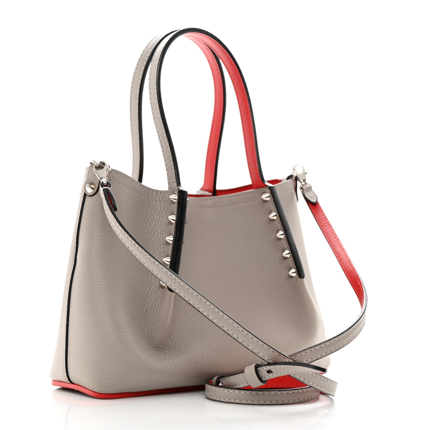 Christian Louboutin Calfskin Spiked Mini Cabarock Shopper Tote Grey 2 of 10