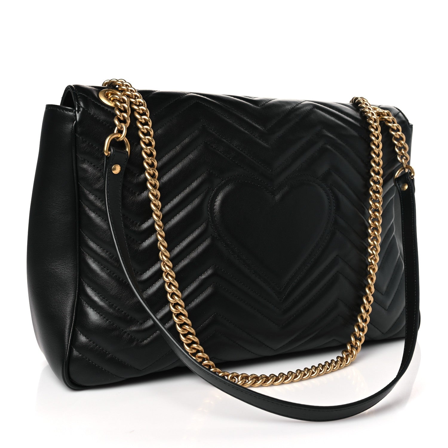 Gucci Calfskin Matelasse Large GG Marmont Shoulder Bag Black 3 of 9